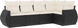 vidaXL Set De Muebles De Jard&iacute;n 5 Pzas Y Cojines Rat&aacute;n Sint&eacute;tico Negro Vidaxl