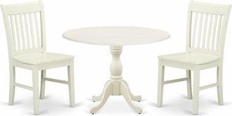 East West Furniture DMNF3-LWH-W 3 Piece Dining Table Set Consists of 1 Drop Leaves Dining Room Table and 2 Linen White Mid Century Chair with Slatted Back - Linen White F