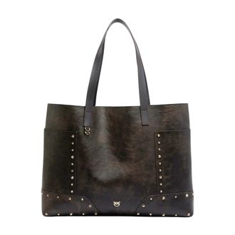 Pinko Pinko - Tote Bag Studs - Dames - Tassen - Bruin - Maat: ONE Size Leer