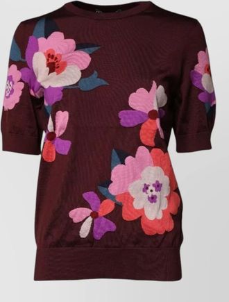 Dolce & Gabbana floral silk short-sleeve crew-neck knitted top