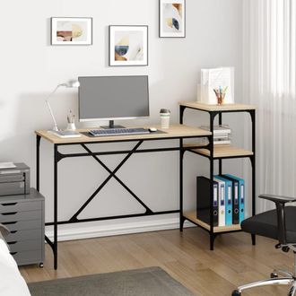 vidaXL Vidaxl - Escritorio Con Estantes Madera Contrachapada Roble 135x50x90 Cm