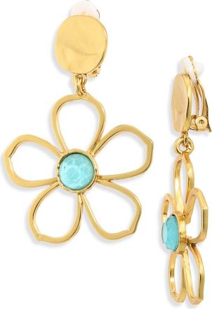 Karine Sultan Bloom Drop Clip-On Earrings in Gold/aqua at Nordstrom