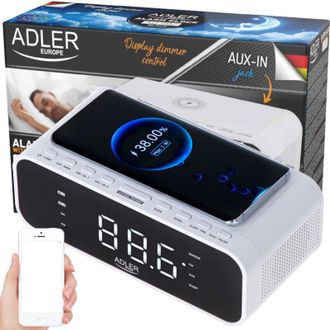 Adler Europe Wecker mit kabellosem Ladeger&auml;t AD 1192W AUX in, Wei&szlig;, Weckerfunktion (AD 1192W)