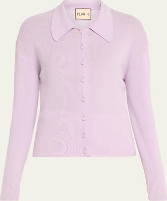 Plan C Collared Wool Rib Cardigan
