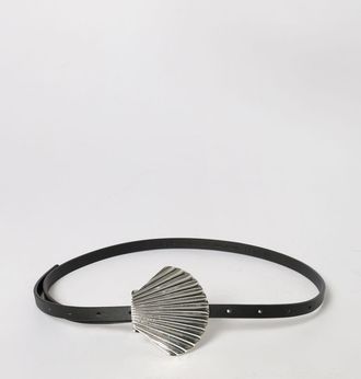 Meimeij Cintura in pelle liscia con fibbia metallica a forma di conchiglia