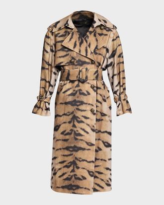 Kobi Halperin Nicole Tiger-Print Wool Trench Coat