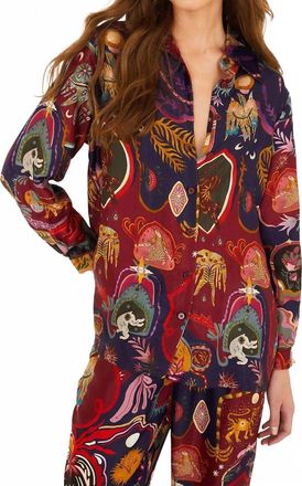 Farm Rio Artsy Surreal Land Shirt In Red Multicolor