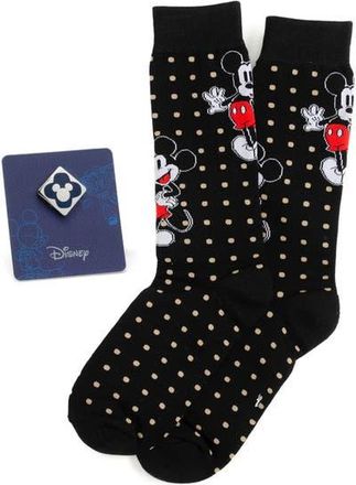 Cufflinks Inc. Mickey Dots Crew Socks & Lapel Pin Set in Black Multi at Nordstrom, Size 10-13
