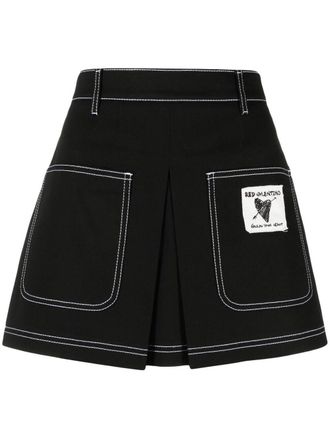 Red Valentino logo-patch skort - women - Cotton/Polyester/Spandex/Elastane/Acetate - 40 - Black