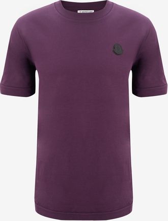 Moncler Dickes Bio-Baumwoll-T-Shirt mit Logopatch aus Leder