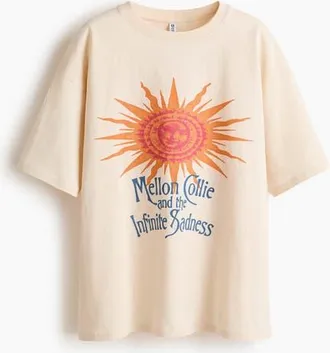 H&M Oversized t-shirt with printed motif in Beige/the Smashing Pumpkins at Nordstrom, Size Xx-Large