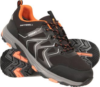 Mountain Warehouse Shadow Mens Softshell Shoes IsoDry Upper Waterproof Hiking Footwear Black Textile - Size UK 10