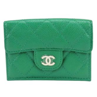 Chanel Pre-owned Tri-Fold Portemonnee - Dames - Pre-owned - Groen - Maat: ONE Size Leer