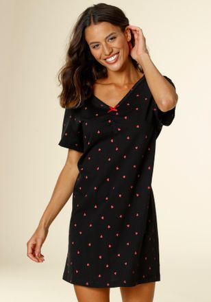 Vivance Nachthemd VIVANCE DREAMS, Damen, Gr. 40/42, N-Gr, schwarz (schwarz, schwarz), Single Jersey, Obermaterial: 100% Baumwolle, gemustert, bequem kurz, V-A