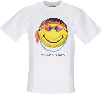 Market Market, Tops, Heren, Wit, L, Katoen, Smiley Print Wit T-shirt