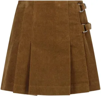 Golden Goose Pleated Adjustable Strap Brown Cotton Mini Skirt