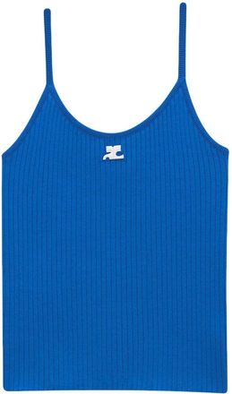 Courrèges ribbed-knit logo tank top - women - Viscose/Polyester - 3 - Blue
