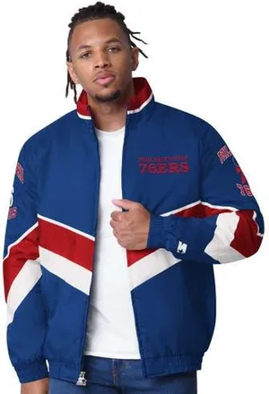 Starter Mens Starter Royal Philadelphia 76ers Captain Oxford Full-Zip Jacket at Nordstrom, Size Xx-Large