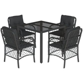 vidaXL Set De Muebles Jard&iacute;n 5 Pzas Con Cojines Rat&aacute;n Sint&eacute;tico Negro Vidaxl
