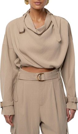 JLUXLABEL Wanderlust Long Sleeve Crop Top in Beige at Nordstrom, Size Medium