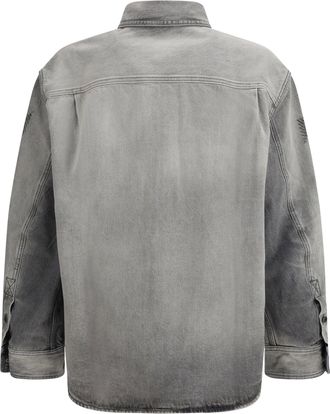 Off-white Mens Diag Military Overshirt Denim Sun-Faded Grey Cotton Shirt