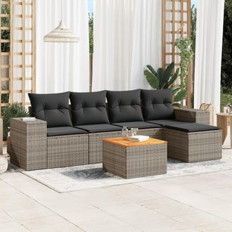 vidaXL Vidaxl - Set De Muebles De Jard&iacute;n 6 Pzas Y Cojines Rat&aacute;n Sint&eacute;tico Gris