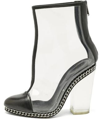 Balmain chain block-heel ankle boots - White