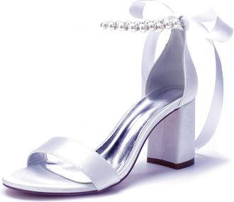 Generic Bridal Shoes Block Heel Wedding High Heels Sandals Open Toe Party Dress Heels Wedding Shoes 8Cm,White,10 UK
