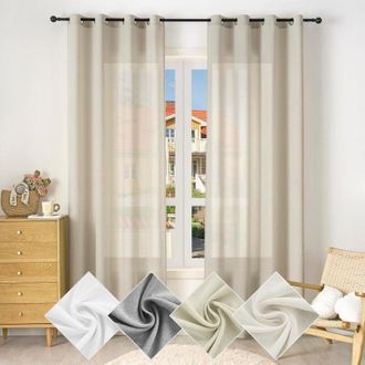 Woltu 2x Modernas Cortinas Interiores Semitransparentes 100% Poli&eacute;ster Con Anillas Arena 135x245cm,cortina Sin Correas - Woltu
