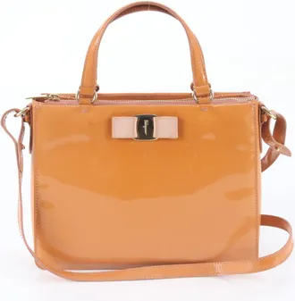 Ferragamo Orange Leather Handbag Shoulder Bag Tote Bag (Pre-Owned)