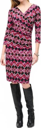 Joseph Ribkoff Womens Geometric Faux Wrap Sheath Dress In Black/multi