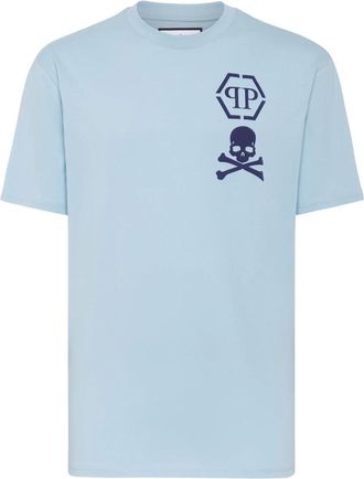 Philipp Plein T-shirt Ronde Hals Skull & Bones - Heren - T-shirts - Blauw - 3XL - Katoen - Tops