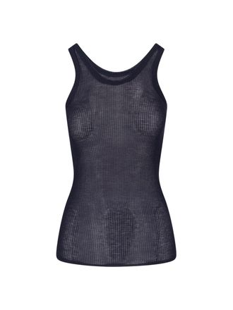 Christophe Lemaire Dark Blue Ribbed Silk Blend Top