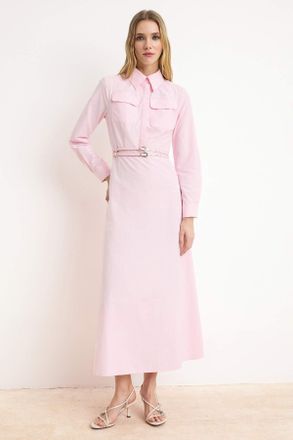 Trendyol Modest Dames Roze Effen Maxi Lang Casual Skater Modest Jurken