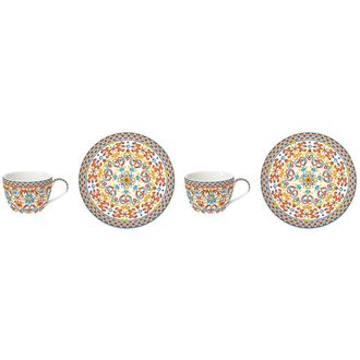 Easy Life Set of 2 porcelain coffee cups 110 ml. and saucers in color box MEDITERRANEAN ORANGE