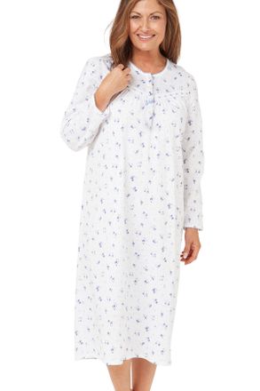 Marlon Womens Jessica Nightie - Classic Long Sleeve Jersey Nightdress For Cosy All-Year Comfort & Easy Dressing with Short Buttoned Opening, Penny Blue, 20-2