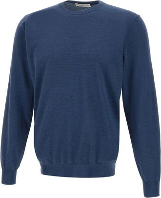 FILIPPO DE LAURENTIIS 120s Superfine Wool Sweater - Heren - Ronde hals truien - Blauw - XL - Wol - Truien & Vesten