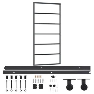 Berkfield Home Sliding Door with Hardware Set ESG Glass&Aluminium 90x205 cm in Black