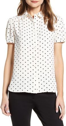 Anne Klein Dot Short Sleeve Shirt in White Dove/Anne Black at Nordstrom, Size X-Large P