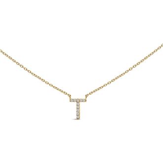 House of Brilliance 10K Yellow Gold Diamond Accent A-Z Block Initial Pendant Necklace in Yellow Gold | T at Nordstrom
