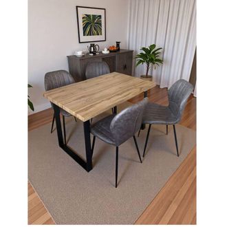 Outdoor Living Colorado Dining Table with 4 Jaydn Leather Chairs in Grey