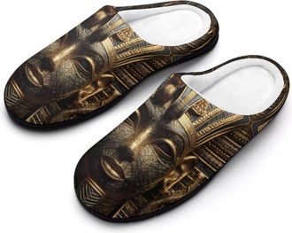 Generic 3D Egyptian Pharaohs Mens Cozy Cotton Slippers with Memory Foam Lightweight Anti-skid House Shoes for Indoor Outdoor
