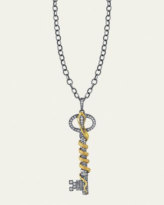 Arman Sarkisyan Long Diamond Key Pendant with Snake on Oxidized Silver Chain