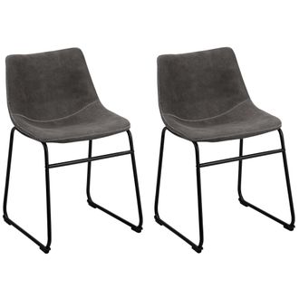 Beliani Beliani - Juego De 2 Sillas De Comedor Tapicer&iacute;a De Tela Gris Oscuro Patas Negras Estilo Retro R&uacute;stico Batavia
