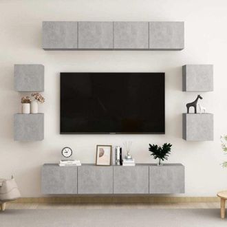 vidaXL 8 Piece TV Cabinet Set Concrete Grey Engineered Wood vidaXL