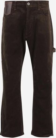 Junya Watanabe Broeken, Heren, Bruin, L, Katoen, Geribbelde katoenmix broek met lederen details