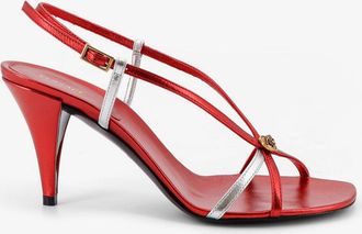 Versace Sandali in pelle metallizzata con logo Medusa frontale - VERSACE - gender_Woman