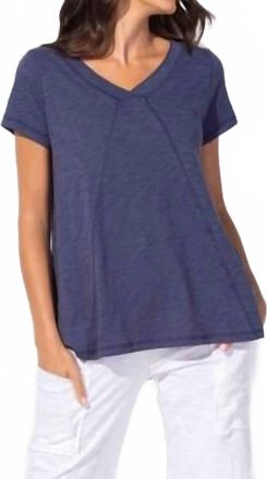 Habitat Cotton Slub Pieced V-Neck Tunic Top In Navy
