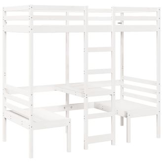 vidaXL Vidaxl - Cama Alta Escritorio Y Asientos Madera Maciza Blanco 90x190 Cm