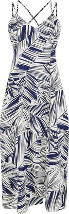 Yumi Navy Leaf Print Maxi Dress with Cross Back (UK, Numeric, 16, Regular, Regular, Navy)